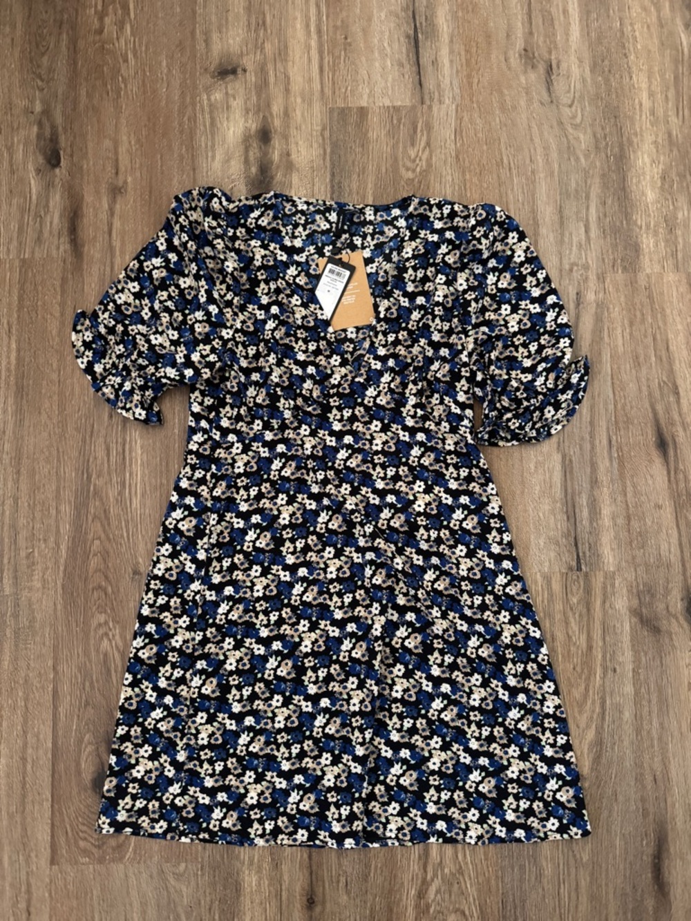 Vero Moda Black Dress with Blue and Cream Floral Print